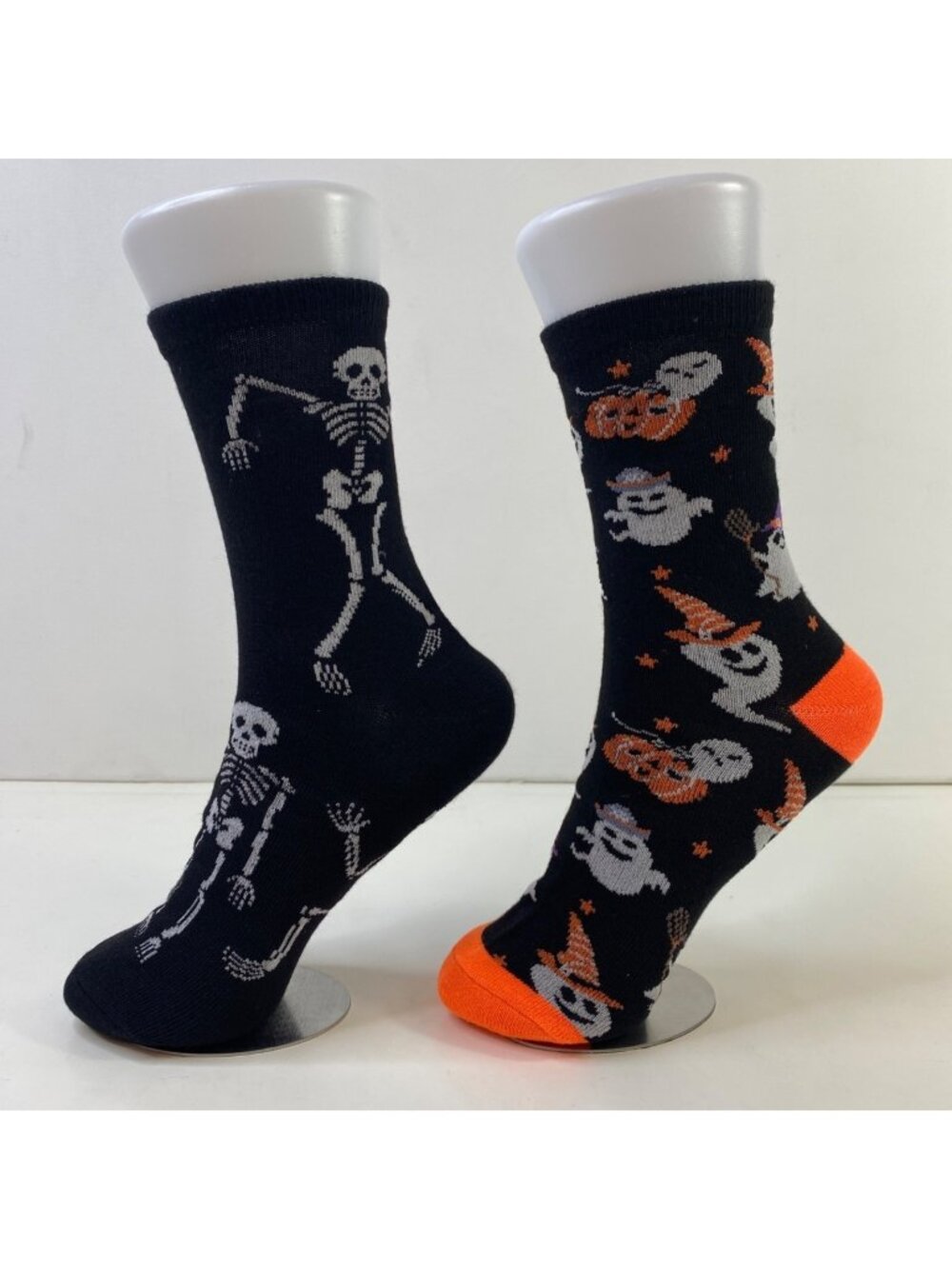 Halloween Skeleton & Ghost Crew Socks Spooky Fun Black & Orange Design Bundle 2.